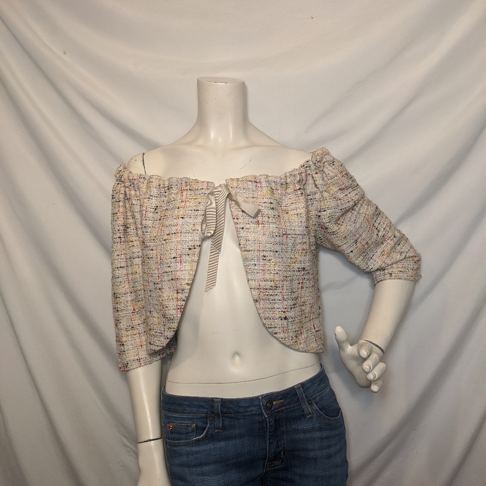 Trina Turk off the shoulder | tie bolero shrug | S